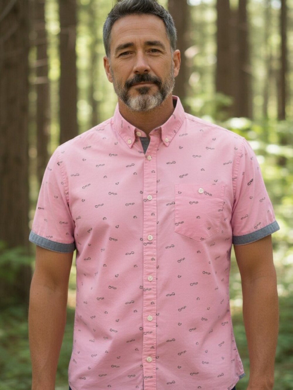 Weatherproof Men’s XL Pink Camper Print Short Sleeve Button Down Shirt